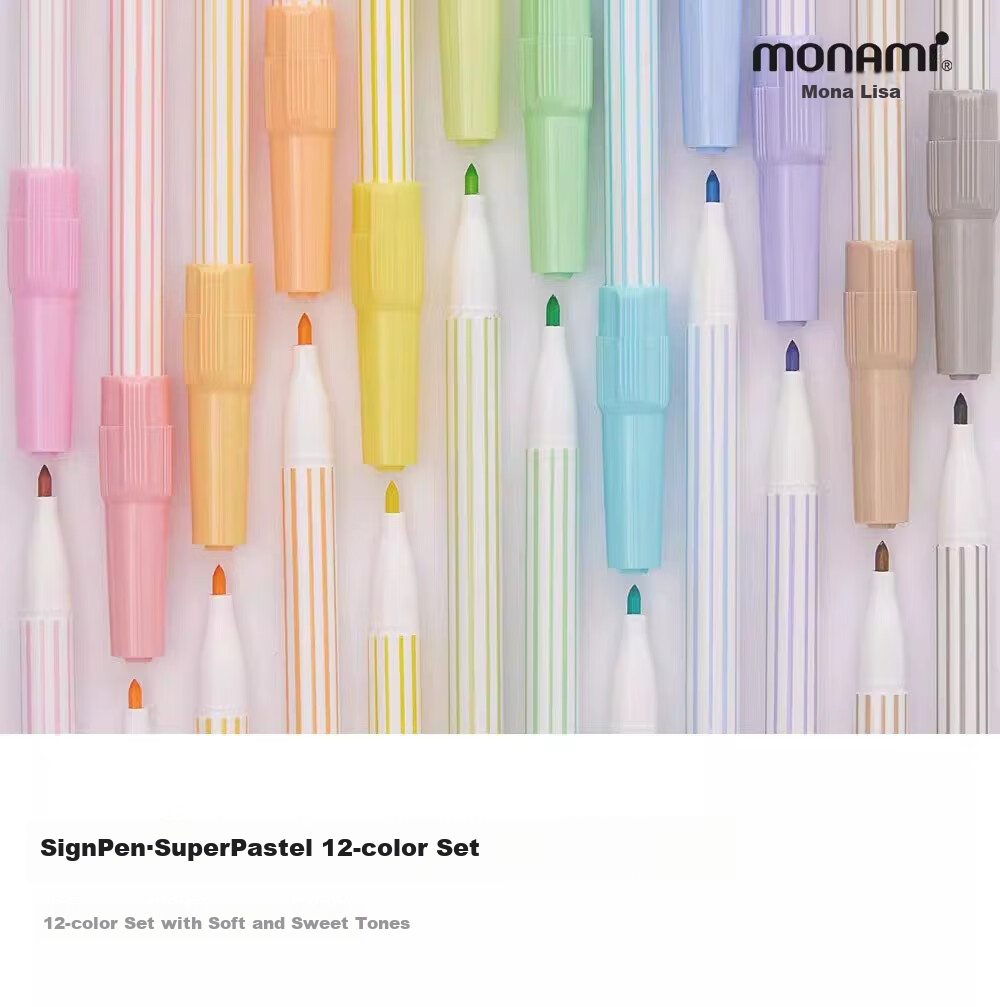 Monami Super Pastel Water-Based Pens, Watercolor Pens, Outline Pens for Students' Drawing Practice, Journaling, Coloring Pens, 0.724 Color Set, 04045Z24 Watercolor Pens 1