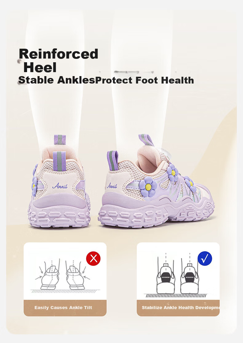 ANNIL Girls' Sports Shoes, 2026 New Summer Style, Soft-Soled Children's Flower Rotating Button Shoes 5194, Purple, Size 34 3