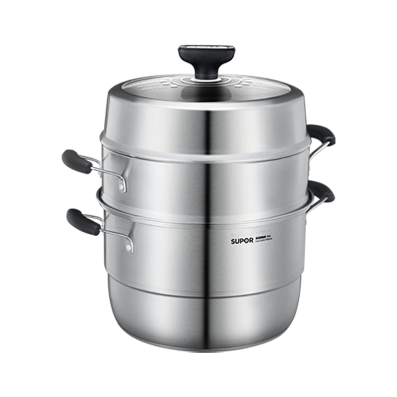 SUPOR Easy-Access Non-Stick Three-Layer Steamer Pot, 304 Stainless Steel, High-Arch Lid, 28cm, Universal Base, SZ28VA1