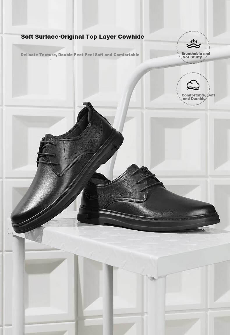 Belle Men's Shoes, Spring And Summer Cowhide Leather Breathable Business Casual Leather Shoes 7GM01, Black-Punched, Size 43 5