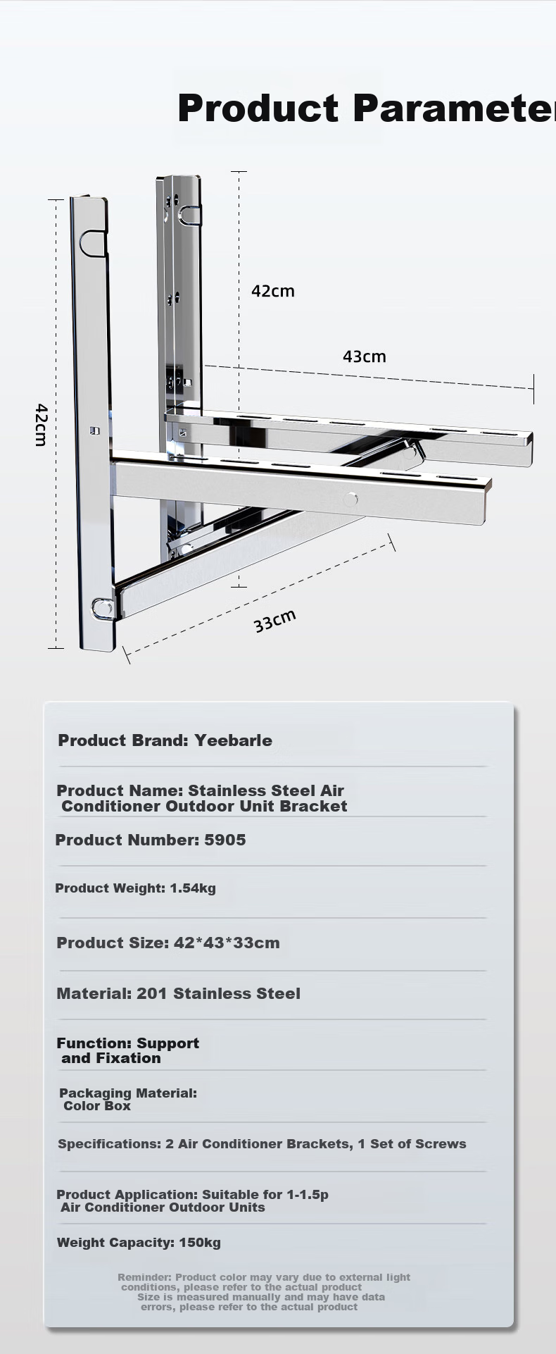 Yeebarle Air Conditioner Outdoor Unit Bracket, Thickened Stainless Steel Air Conditioner Hanging Bracket Suitable for Haier, Gree, Midea, TCL And Other Brands, Universal 1.5-2P Mounting Bracket 5906 1