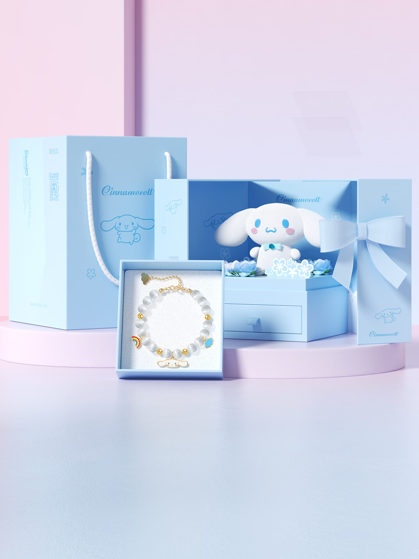 Chaosehui Sanrio Cinnamoroll Crystal Bracelet for Women, Birthday Gift for Ladies, Light Luxury Gift Box 6038 1