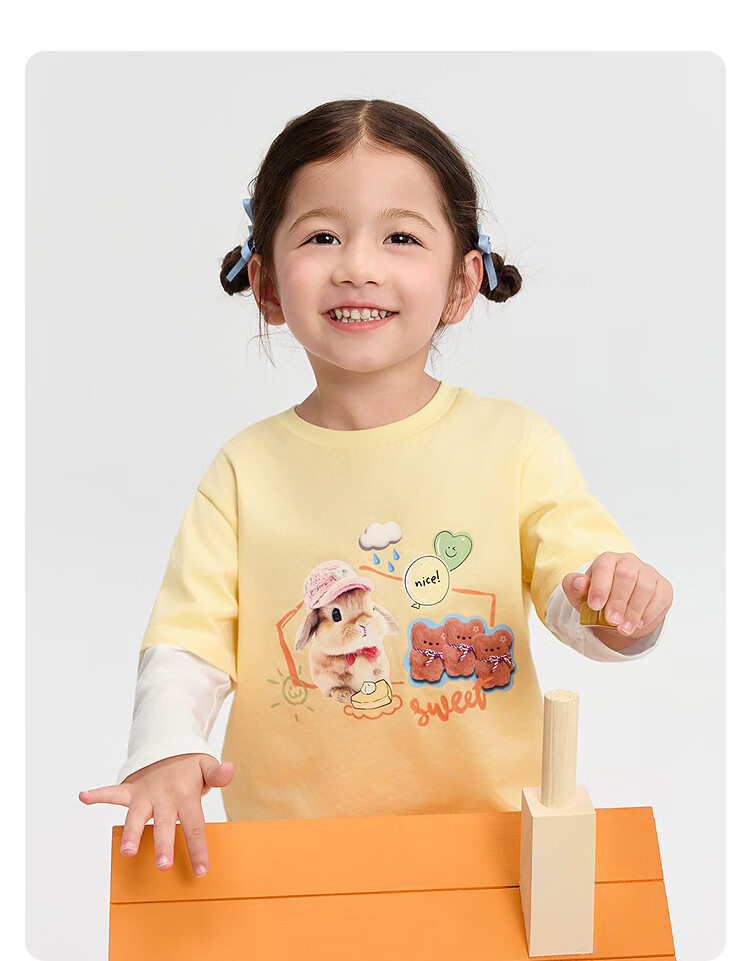 BALABALA Children's Clothing Baby T-Shirt Faux Two-Piece Long-Sleeve Top for Girls, Autumn Wear 2025, Printed Cute 209325100004 24