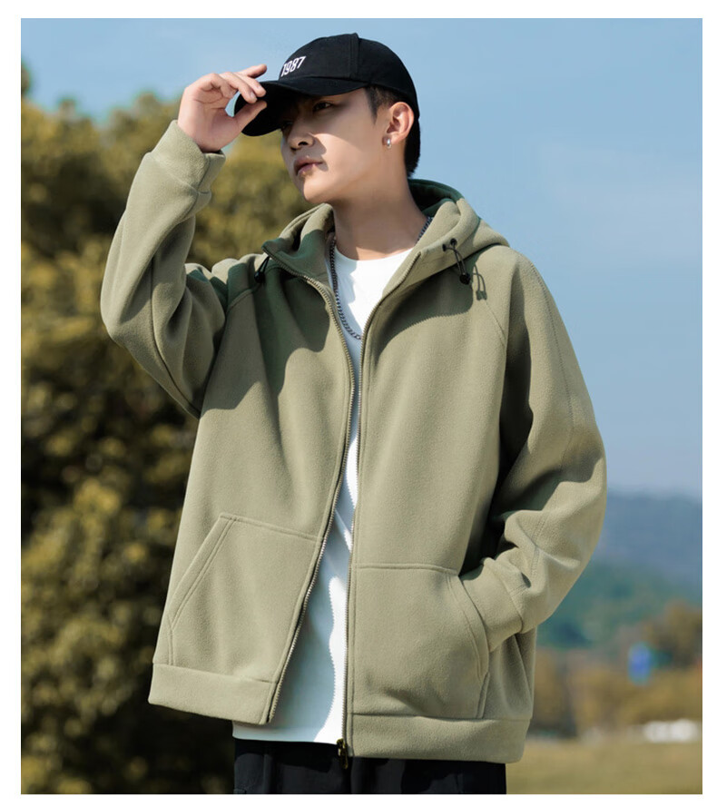 EASTERN CAMEL Fleece Jacket for Men, Spring And Autumn Warm Thickened Cardigan Sweatshirt, Fleece Coat Cotton Padded Jacket Men's Outerwear 9
