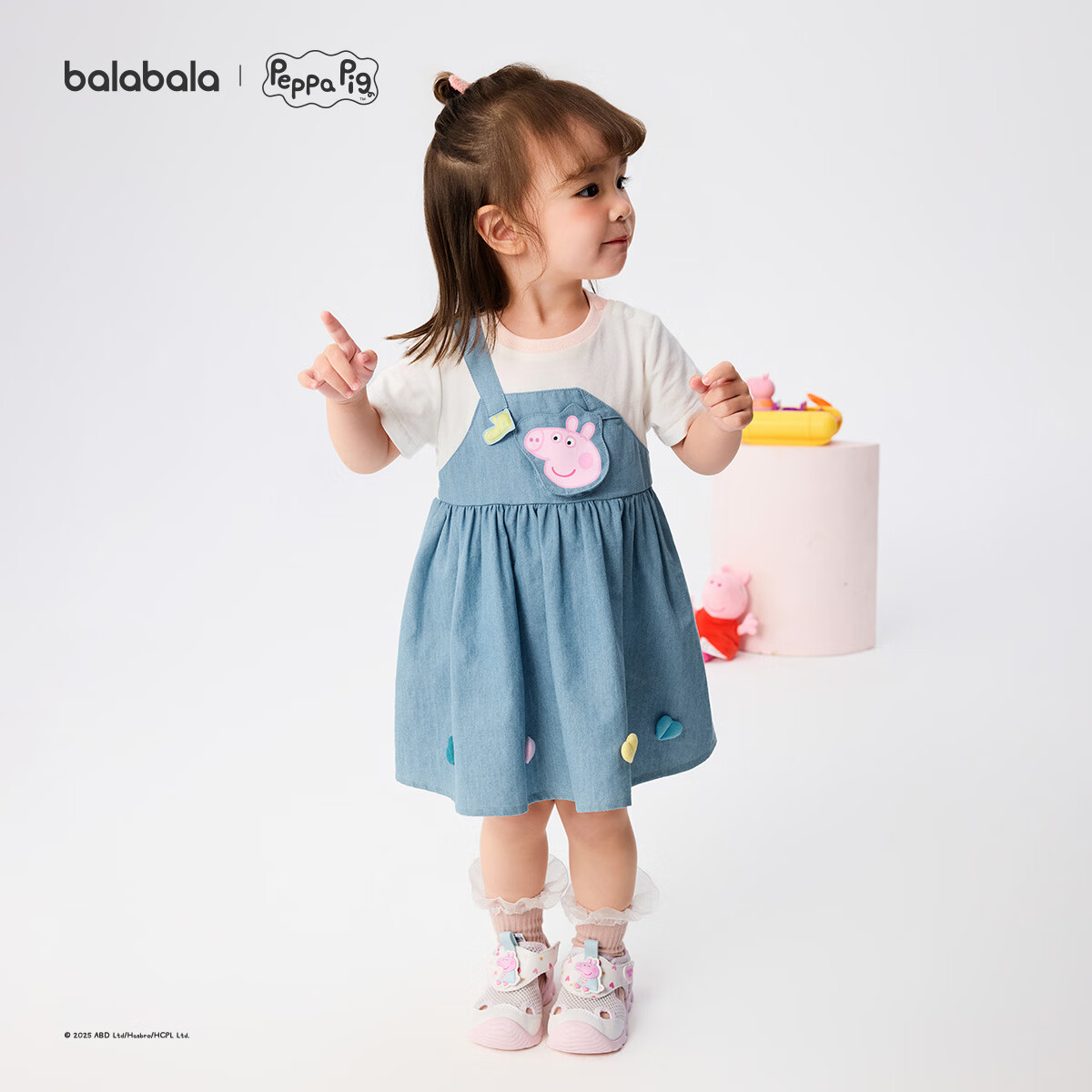 BALABALA [Peppa Pig Collaboration] Girls' Dress, Baby Girl Skirt, Children's Summer Clothing, Cute And Stylish, Skin-Friendly And Sweet
