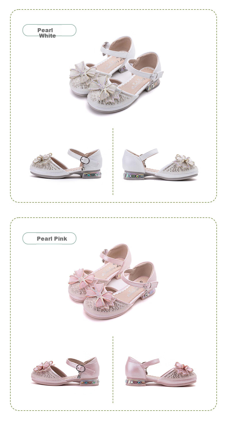 Follow Me Girls' Sweet Bow Rhinestone Princess Shoes Fashionable Stylish Soft-Soled Crystal Shoes Flats Pearl White Color Size 31 11
