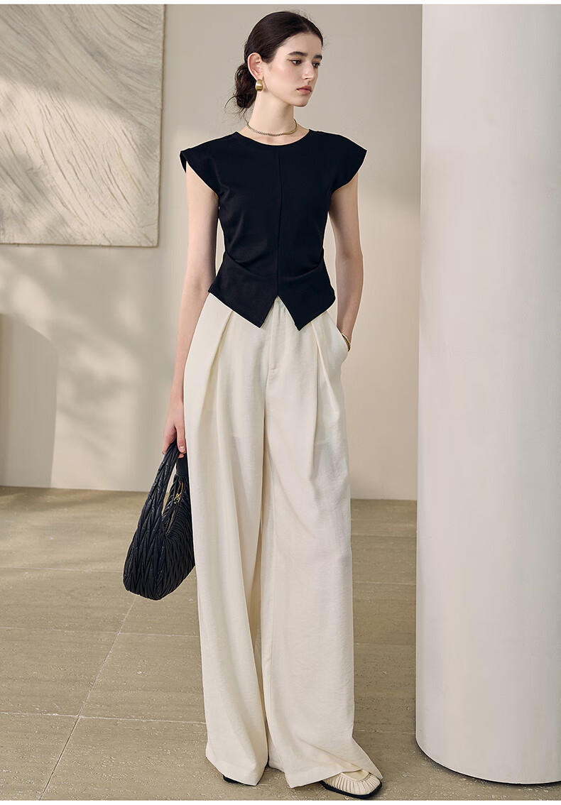 ROEYSHOUSE Women's Summer High-Waist Linen Casual Wide-Leg Pants 12289 Off-White 2XL 31