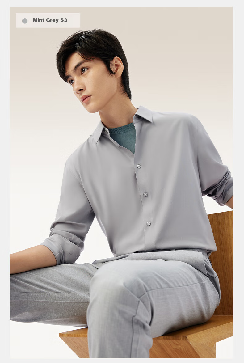 Hodo [Light Cloud Shirt] Modal Silk Blouse, Men's Long-Sleeve Casual Shirt, Wrinkle-Free Dress Shirt 24