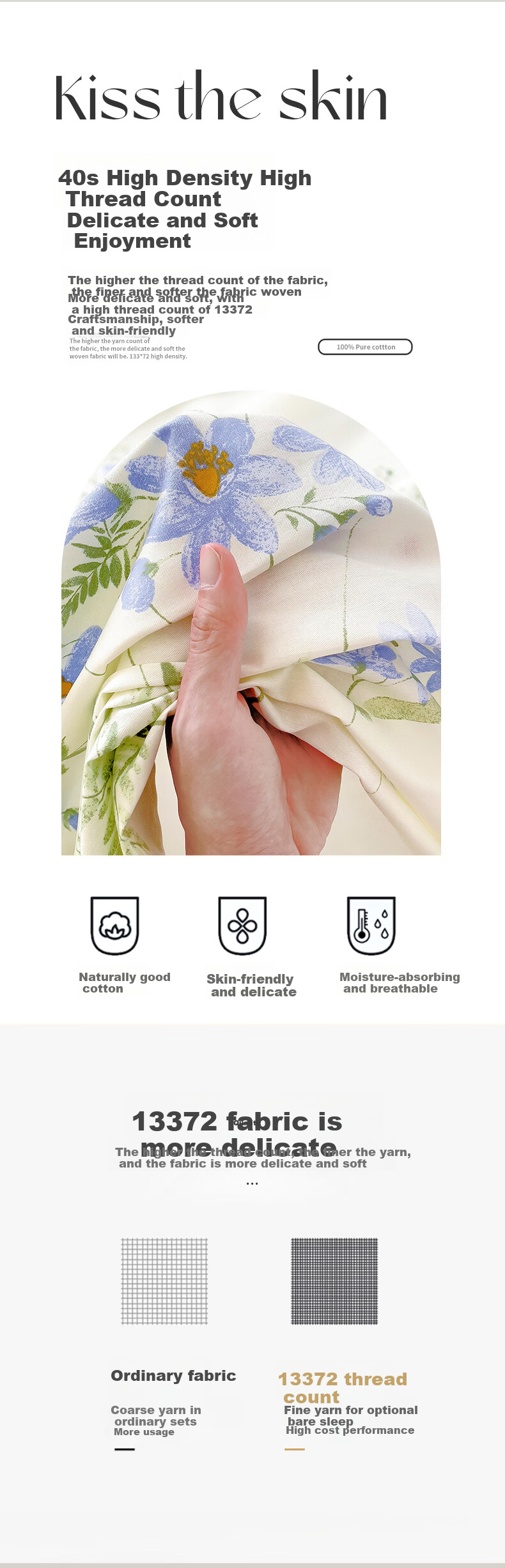 Mengshina A-Class 100% Cotton Duvet Cover Single Pure Cotton Quilt Cover Pastoral Style Double 200*230cm Floral Romance 7