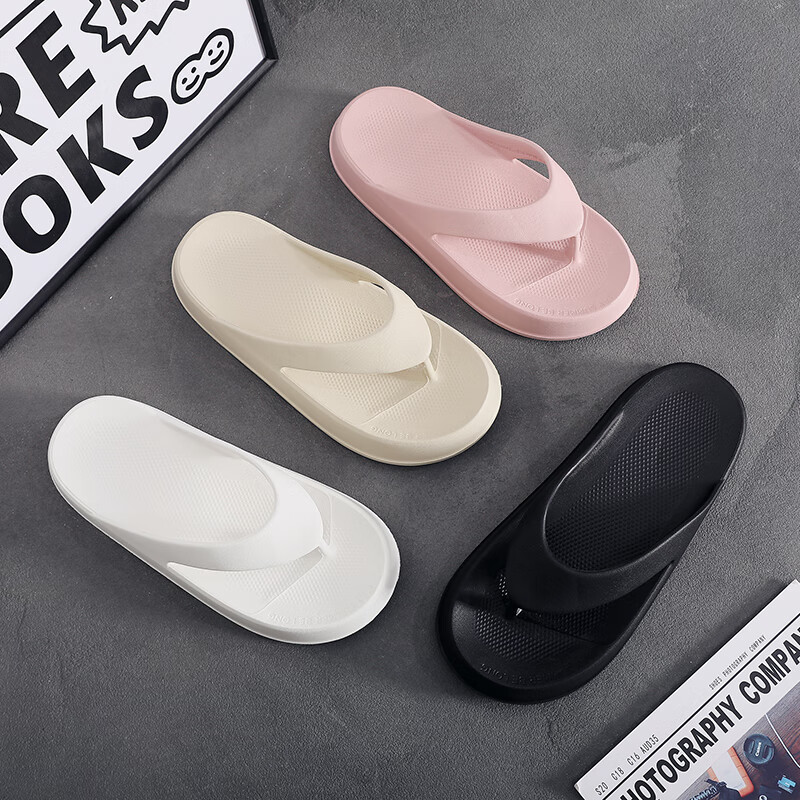 XGGC Large Size Flip Flops for Men, Summer Outdoor Wear, Non-Slip Casual Beach Couple Thick-Soled EVA Sandals, Black, Size 44-45