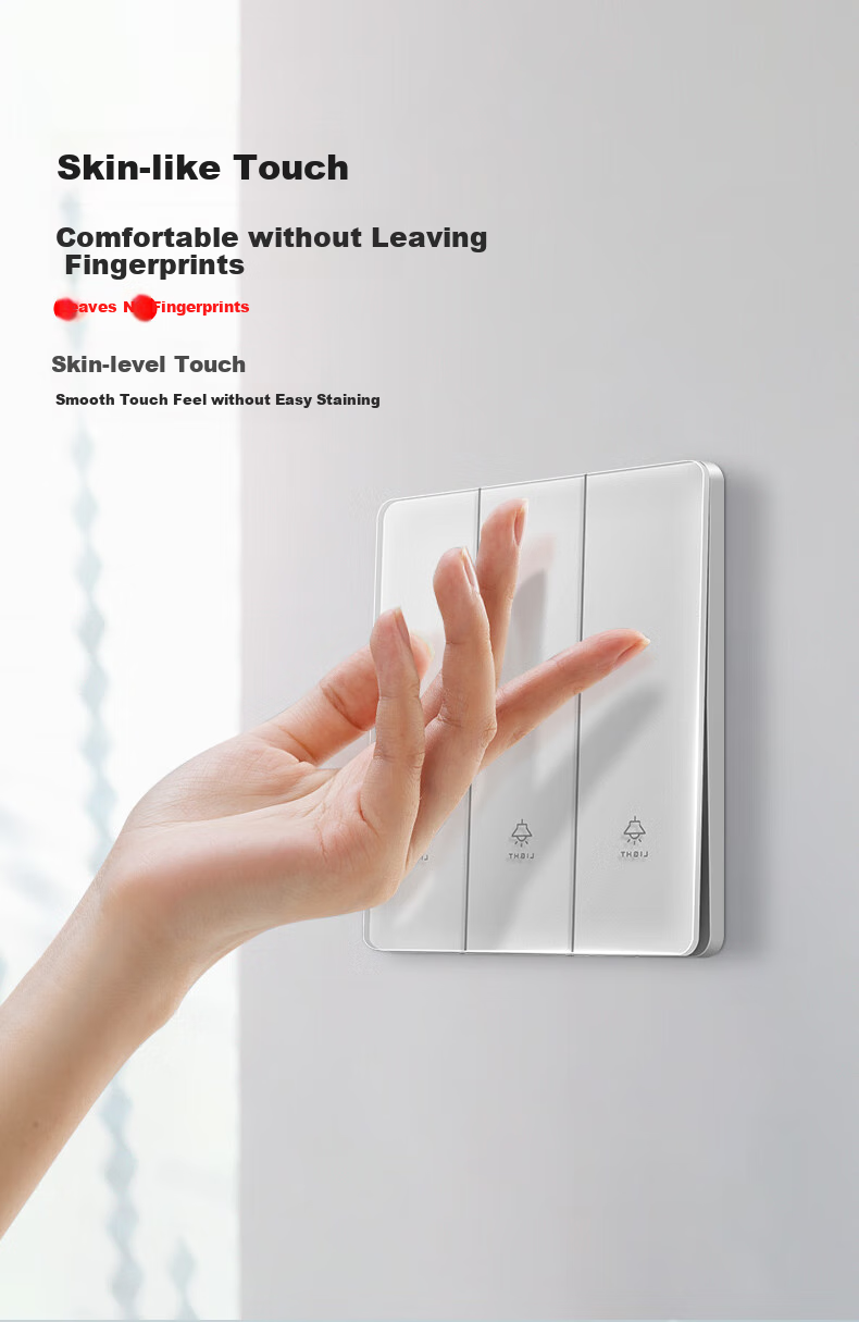 International Electrical White Matte Skin-Feel Tempered Glass Switch Socket Panel, 86-Type Household Wall-Mounted Single Switch with Five Holes, Five-Hole Socket 6