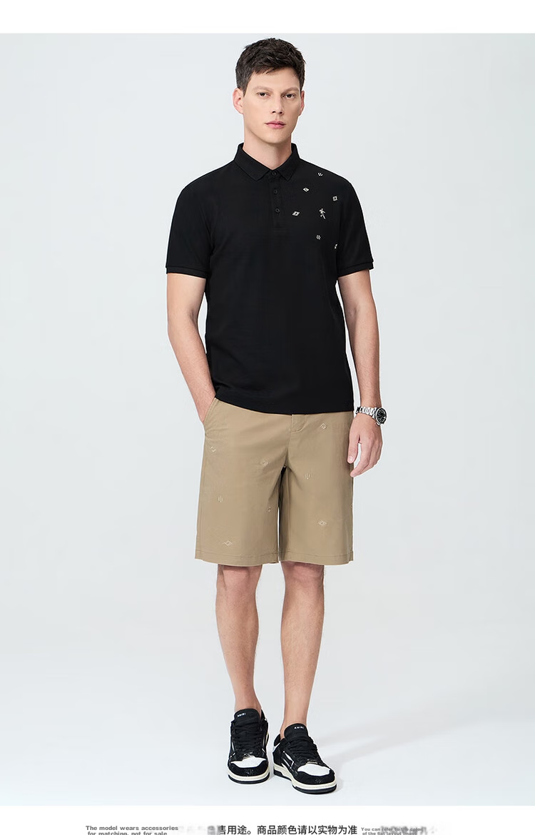 DANCING WOLVES [Ice Oxygen Bar & 7A Grade Antibacterial] Summer Dotted Embroidery Men's Short-Sleeve POLO, 001 Black, L(175) 8