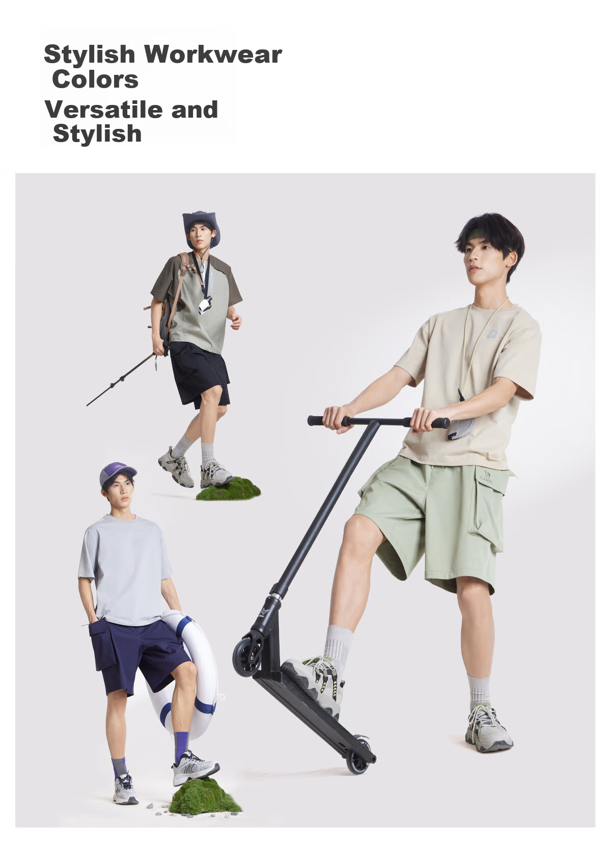 CAMEL Men's Spring And Summer New Cool Casual Workwear Loose Straight-Leg Shorts with Elastic Large Pockets M15BAWI002 17