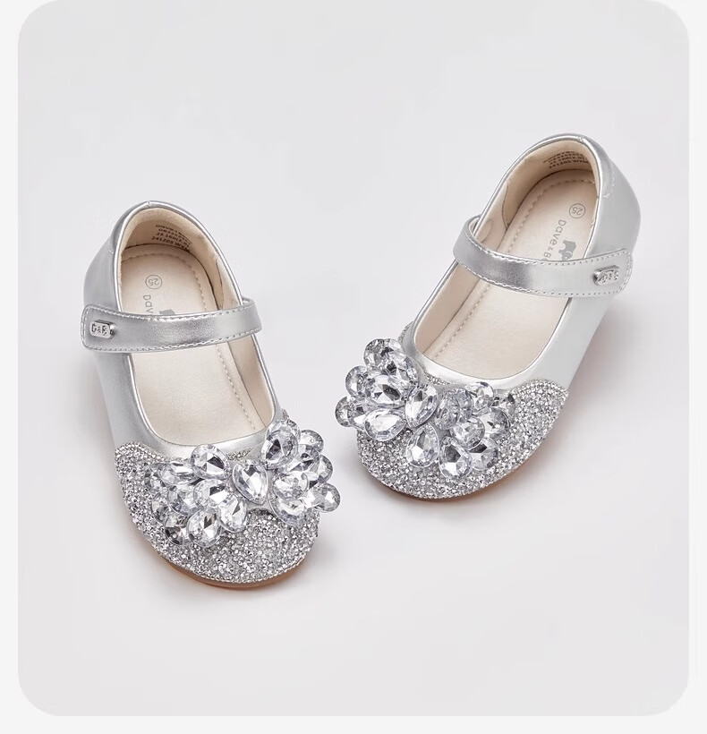 DAVE & BELLA Children's Crystal Leather Shoes, Sparkling Autumn Princess Shoes for Baby Girls, Mary Jane Sandals 11