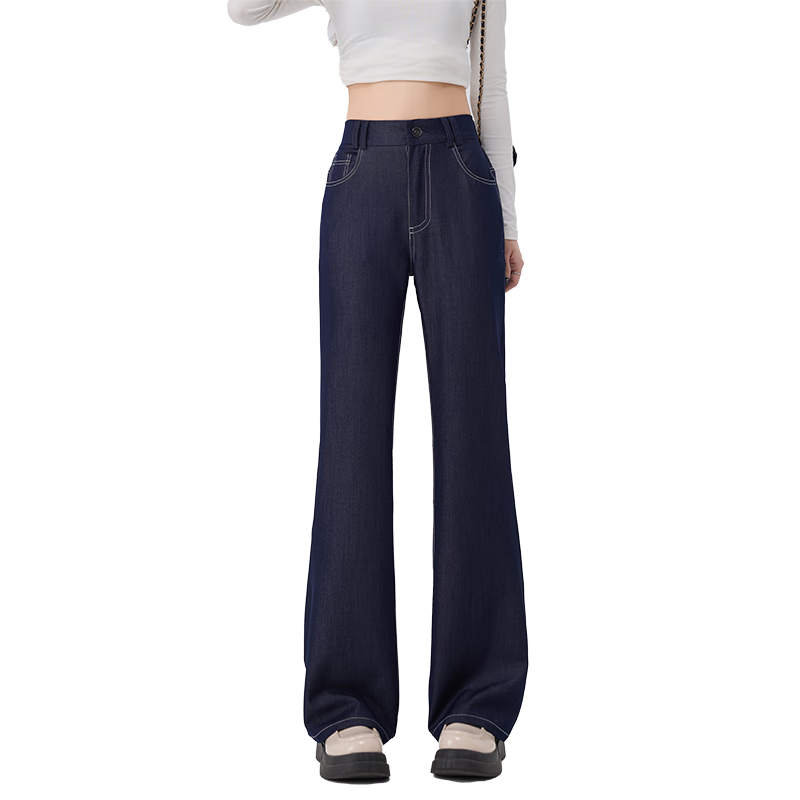 BOPRUIEY Women's Faux Denim Flared Pants Spring Summer Thin High Waist Slimming Draped Denim Blue Flared Trousers