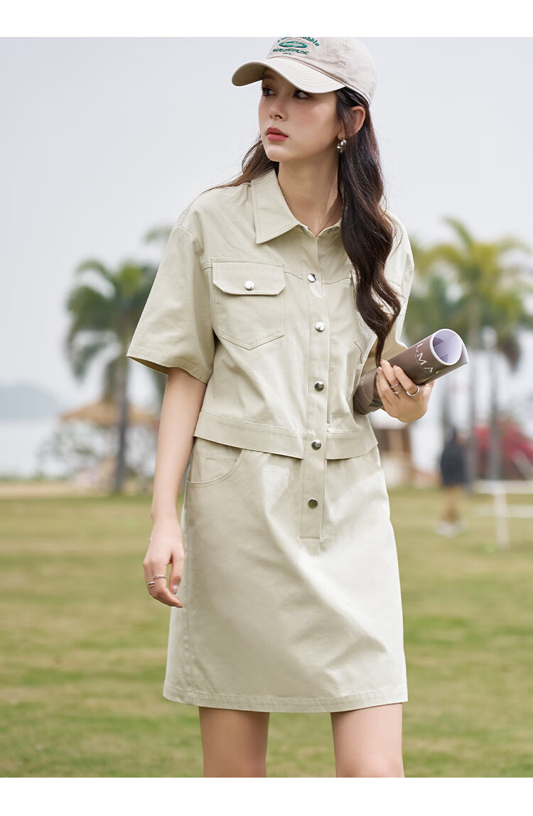 Dme [Academic Style Workwear Dress] Summer Lapel Slimming Elegant Side Slit Comfortable Versatile Dress for Wome 11