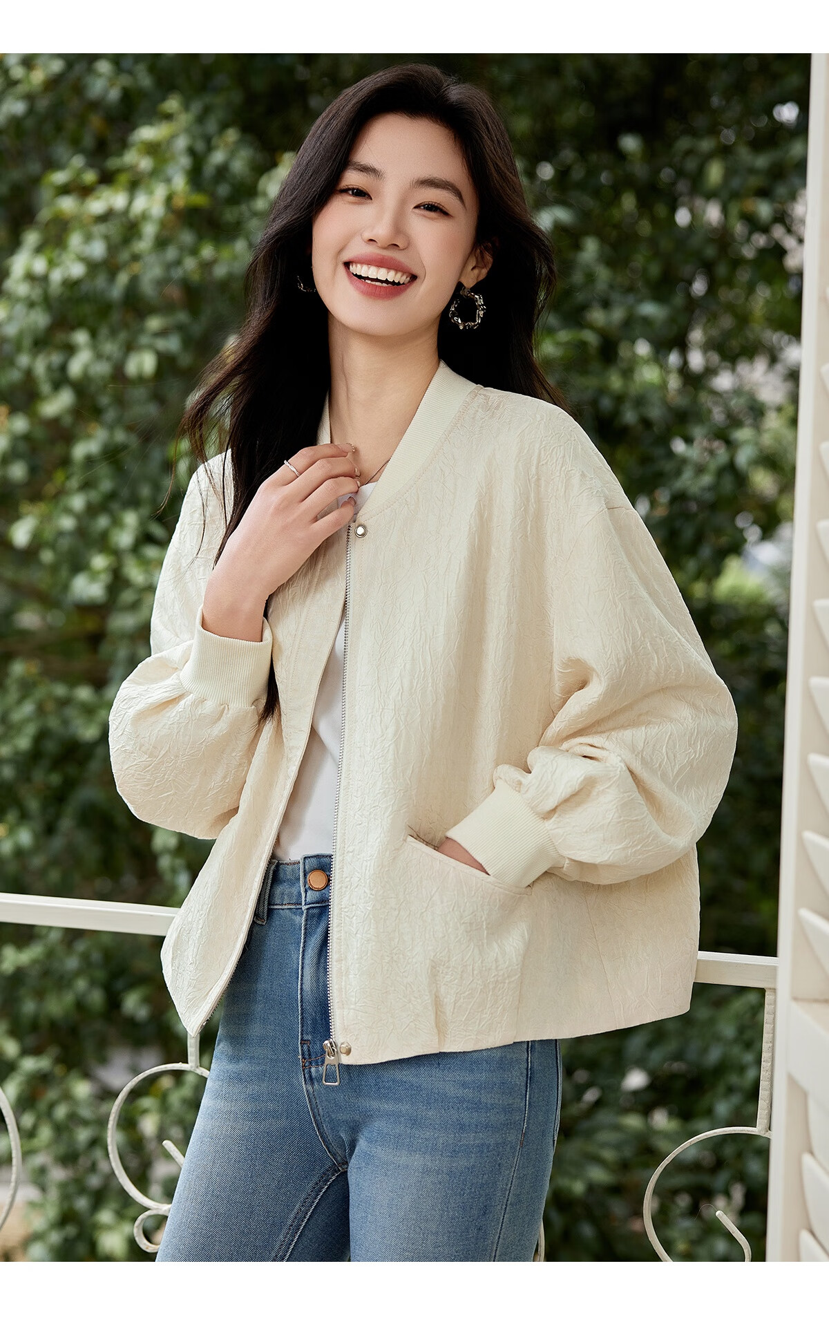 Taxiang Short Baseball Jacket for Women, Spring And Autumn Textured Design, Outerwear for Petite Figures, Cardigan T51D034 12