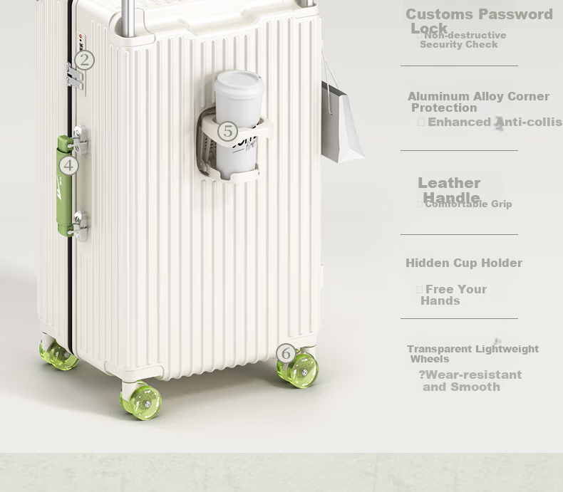 Huili High-Quality Wide Handle Suitcase, Carry-On Luggage, Small Password Lock Travel Case for Men And Women, White, 20 Inches 5