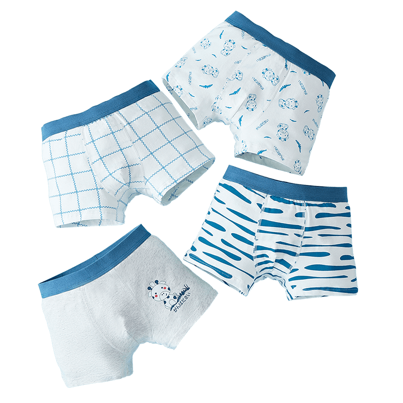 Langsha Boys' Breathable Pure Cotton Children's Underwear, Non-Pinch PP, Mid to Large Size, Four-Pack Boxer Shorts, Striped Little Deer, Size 170