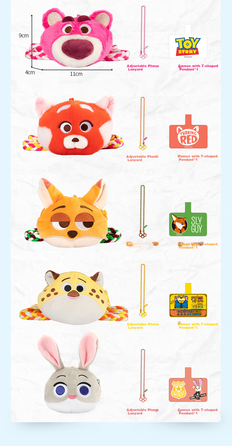 Disney Judy Phone Lanyard, Mini Cartoon Plush Earphone Strap, Crossbody Phone Bag 12