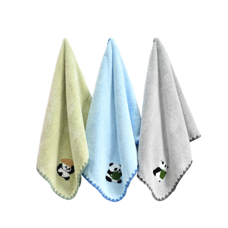 Grace Panda Embroidered Coral Fleece Bath Towel and Towel Set 7A Antibacterial Unisex Sports Shower Use