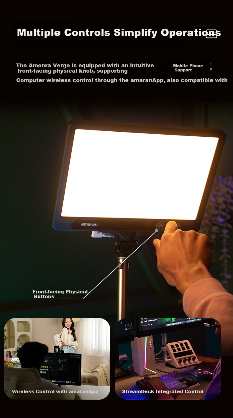 AMARAN Aputure Fill Light Verge Portable Photography Light for Outdoor Shooting And Live Streaming, Desktop Beauty Light with Dual Color Temperature, Flat Panel Lamp in Charcoal Gray Basic Versio 9