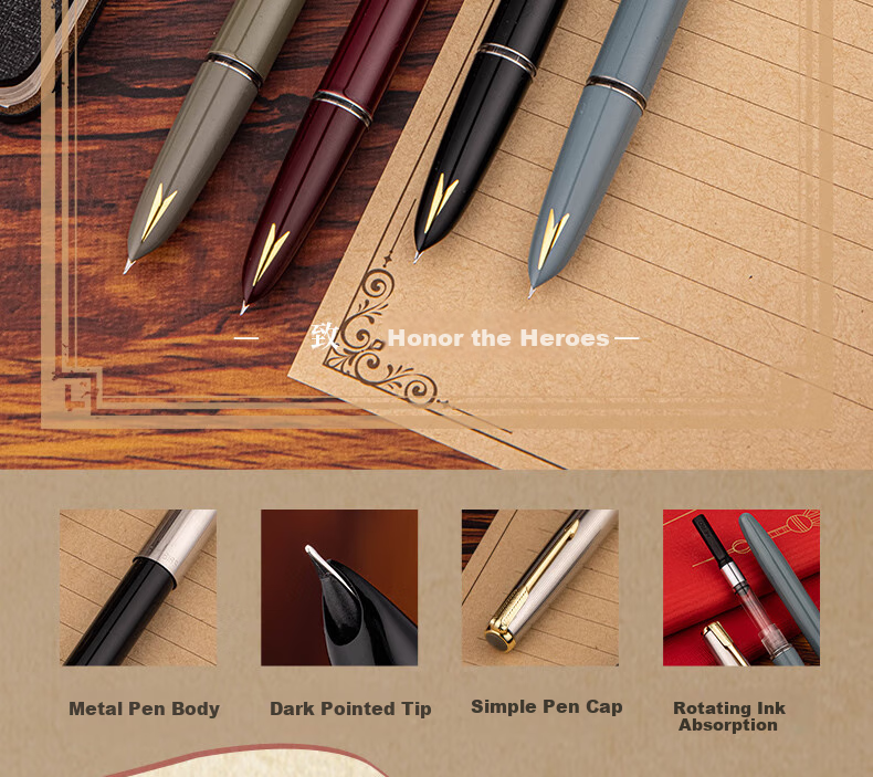 HERO [New Year Gift] Fountain Pen 616S, Metal Barrel with Hidden Nib, Classic Old-Style Upgraded Version, Black with Silver Cap, EF Hidden Nib 1