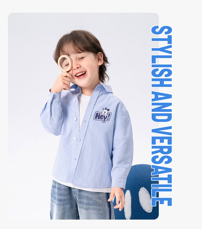 BOBDOG Boys' Cotton Long Sleeve Shirt Baby Shirt Spring Children's Top Light Jacket Blue Stripes 140 12