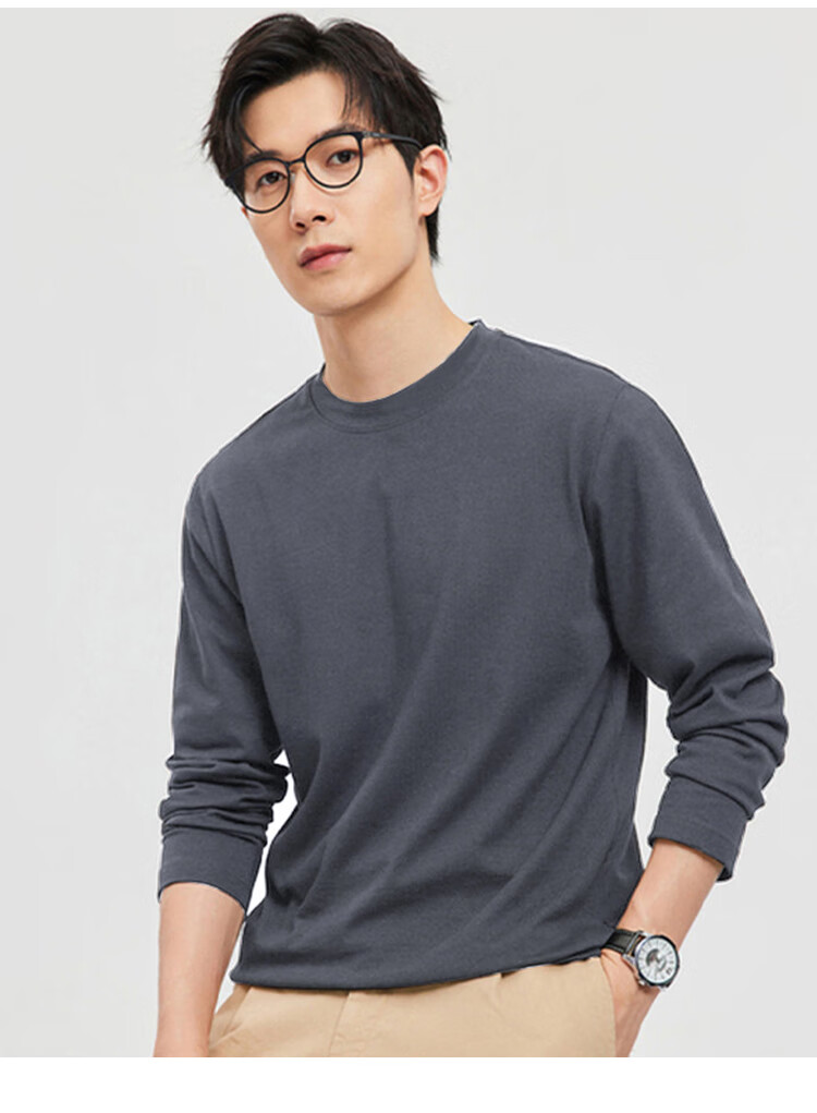 TUCANO Long-Sleeve T-Shirt for Men, Spring And Autumn Pure Cotton Round Neck Undershirt, Casual Comfortable Versatile Top, Men's Clothing, Black, Size M 5