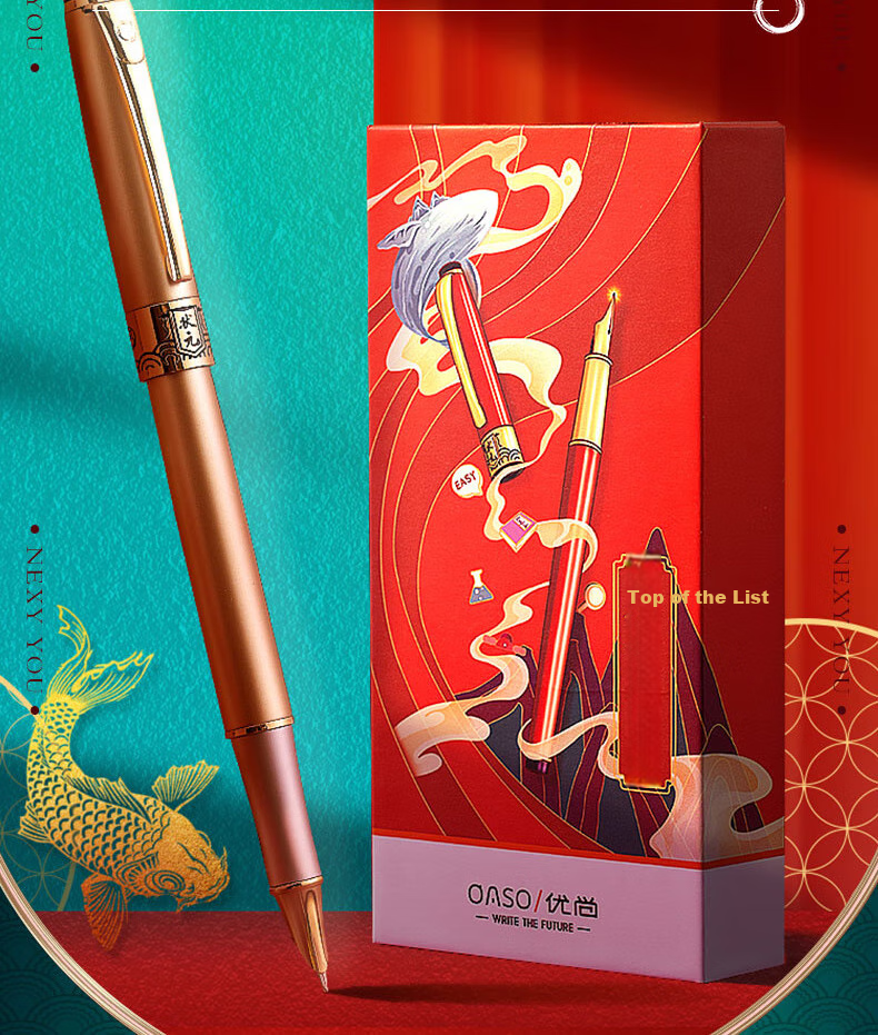 [Back to School Essential] OASO Fountain Pen, Top Scholar Red Ink Gift Box Set, Business Office Gift Signature Pen Gift Box A8101-2, Top Scholar Red, Iridium Nib Fountain Pe 5