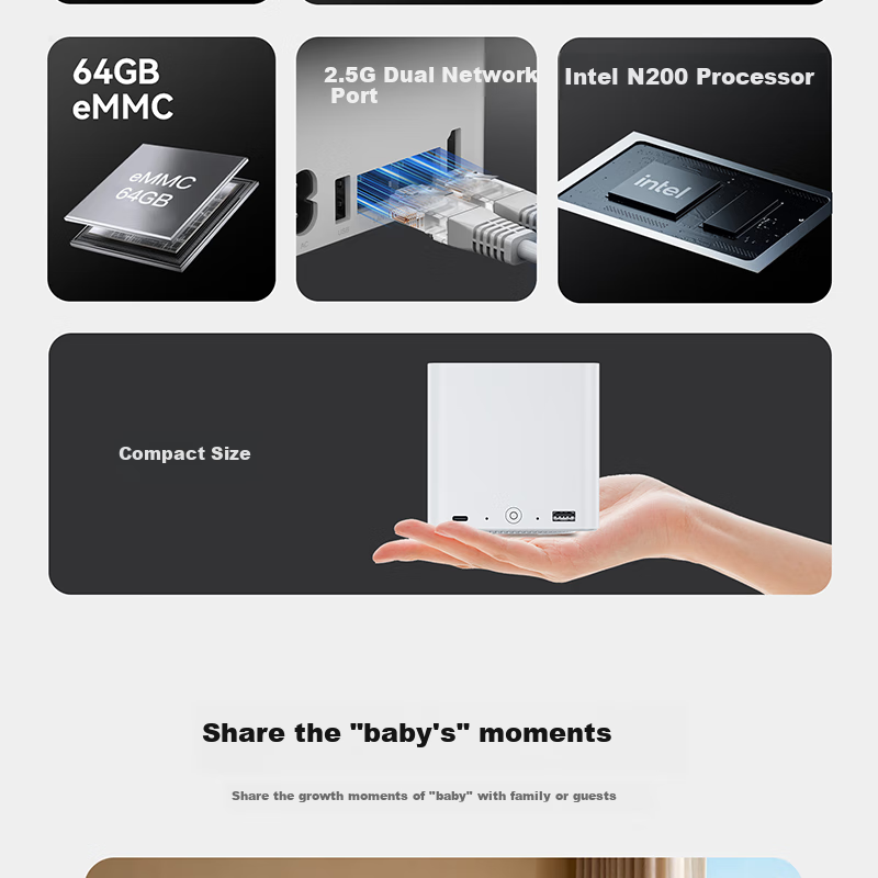 Lingke "Multi-Play" ME Mini 6-Bay SSD Mini PC N200 Dual 2.5G Soft Router Low-Noise Home Storage Computer Ubuntu 12G+64G+2TB 3
