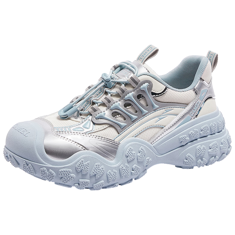 CAMEL Women's Hiking Shoes, Version 2.0 Mecha Edition, Ugly-Cute Shoes, L25A076059, Beige/silver/blue (6cm Double-Layer Sole), Size 39
