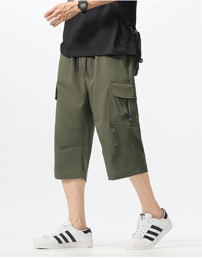 :CHOCOOLATE Men's Cargo Shorts, Trendy Loose-Fit Sports Pants, Summer Ice Silk Casual Shorts for Men, Black, 4XL 8