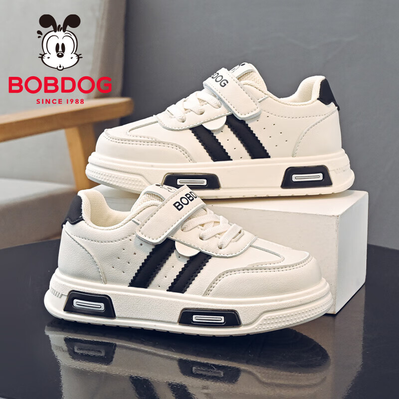 BOBDOG Children's Shoes, Boys' Casual Versatile Sneakers, Autumn Style, Soft-Soled Comfortable Running Shoes, 101553043 Beige/black, Size 27