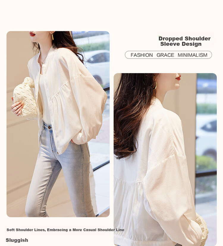 Dme [Air Conditioning Shirt Jacket], Spring And Autumn Stand-Up Collar, Loose-Fitting Drop-Shoulder Thin Jacket, Women's Short Style 5