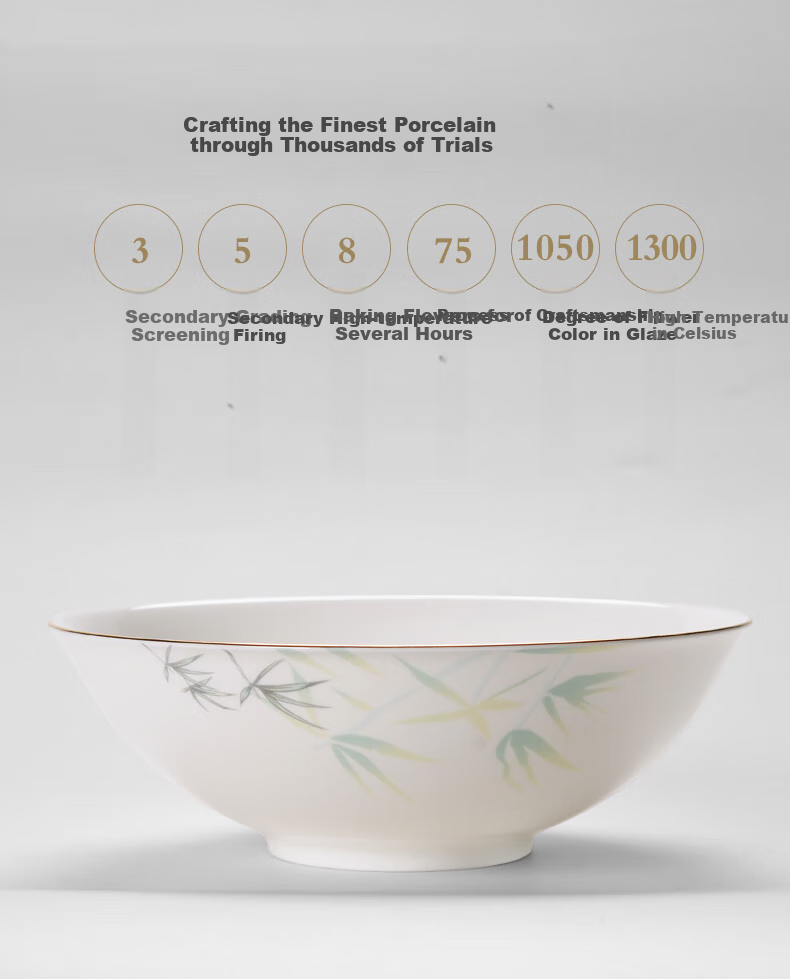 HG Guoci High-Temperature Glazed Bone China Dinnerware Set, Light Luxury Gold-Rimmed Qingting, 6 People, 32 Pieces 13