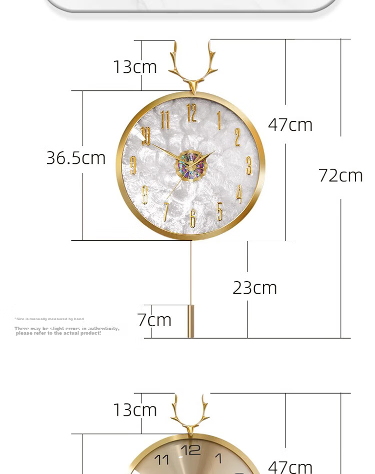 Timess Wall Clock for Living Room, Home Use, Automatic Time Synchronization, Radio-Controlled Clock, Shell Deer Head Design, 36cm 15