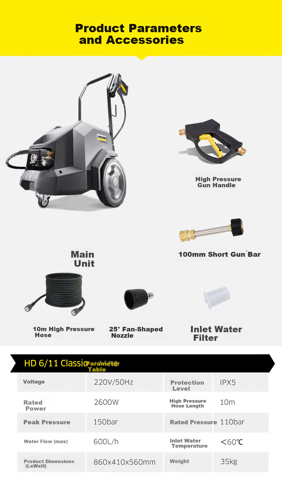KARCHER German High-Pressure Car Washer HD6/11 Commercial Car Washing Machine High-Pressure Water Gun Rinse [Recommended by Procurement] 8