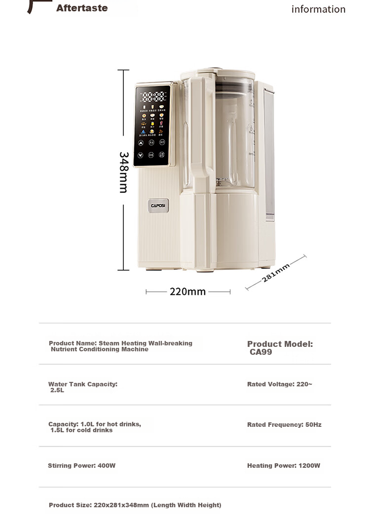 CAPOSI German [0 Coating | Water Bean Separation] Steam Blender, Fully Automatic No-Cooking 2026 New Quiet-Operating Soy Milk Maker, Pulp-Free Home Use Self-Cleaning Multi-Grain Baby Food Processor 27
