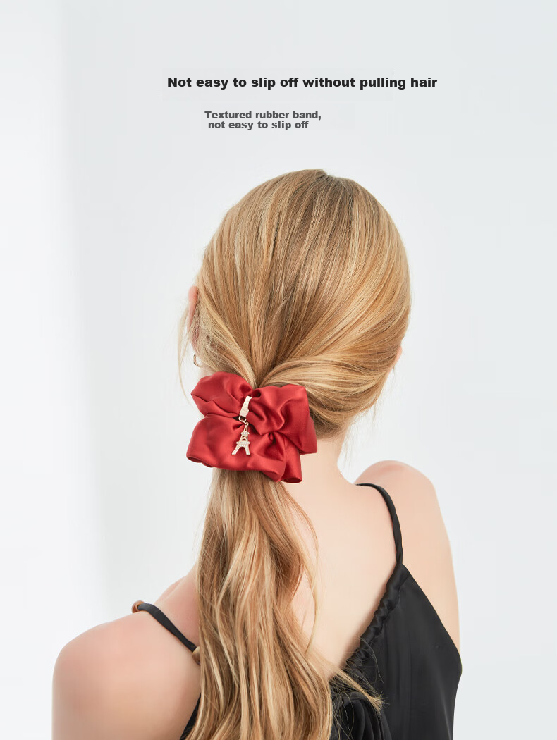 ELLE Silk Hem Hair Tie Elegant Women's Large Scrunchie Bun Hair Rope Gift 7