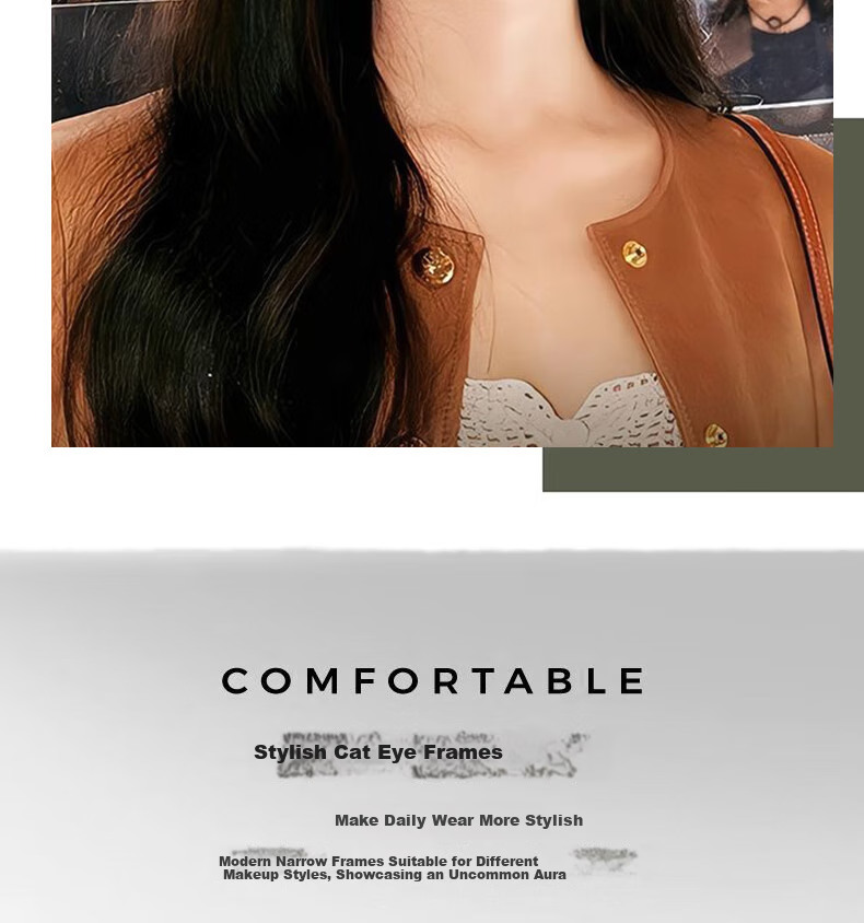 Cuntiandaofu Cat Eye Sunglasses, Vintage Square Face Large Frame Integrated High-End Look, Beige Frame with Dark Gray Lenses 2