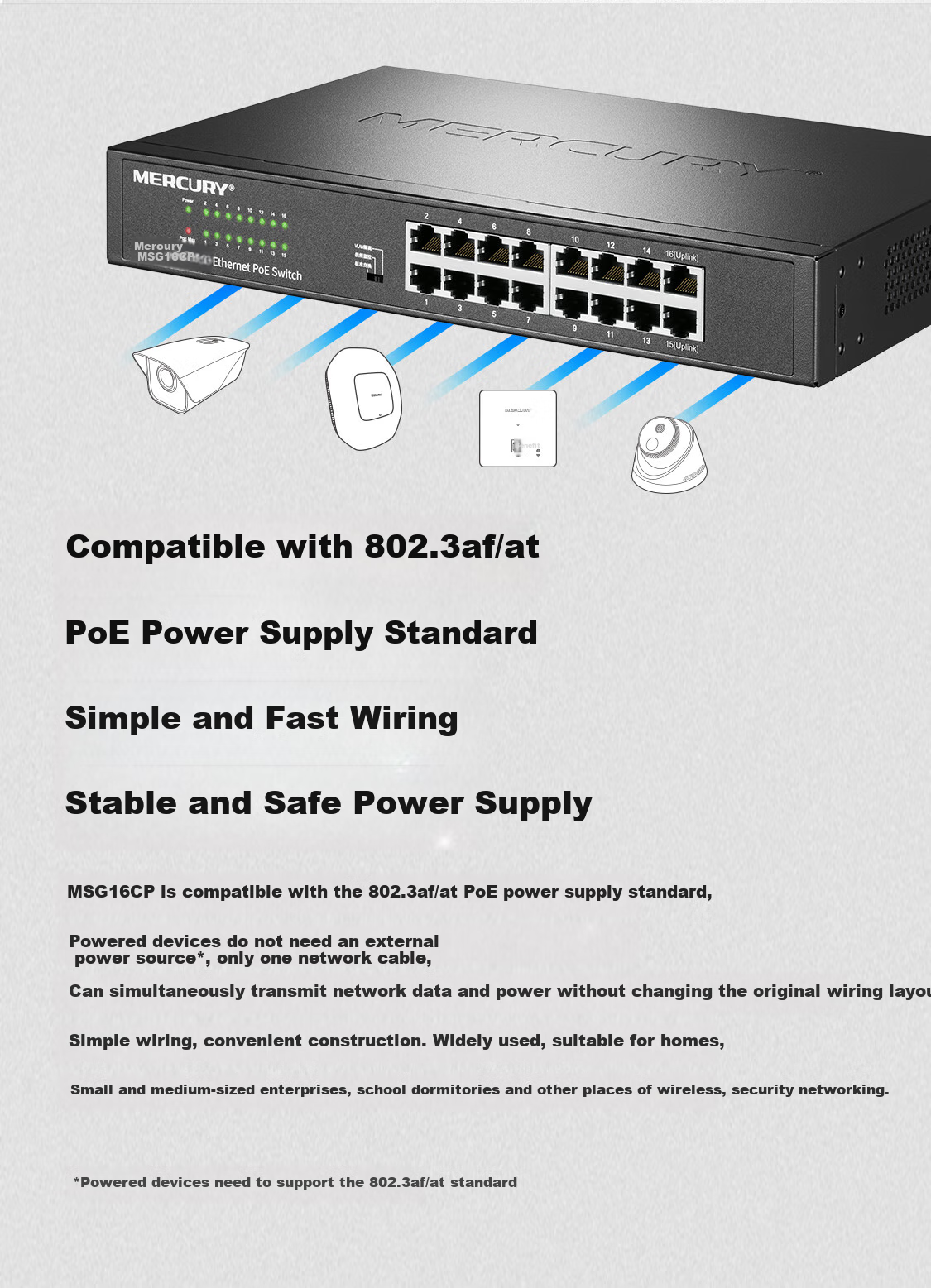 MERCURY 24-Port Gigabit PoE Switch Enterprise-Level Surveillance Network Splitter MSG24CP 4