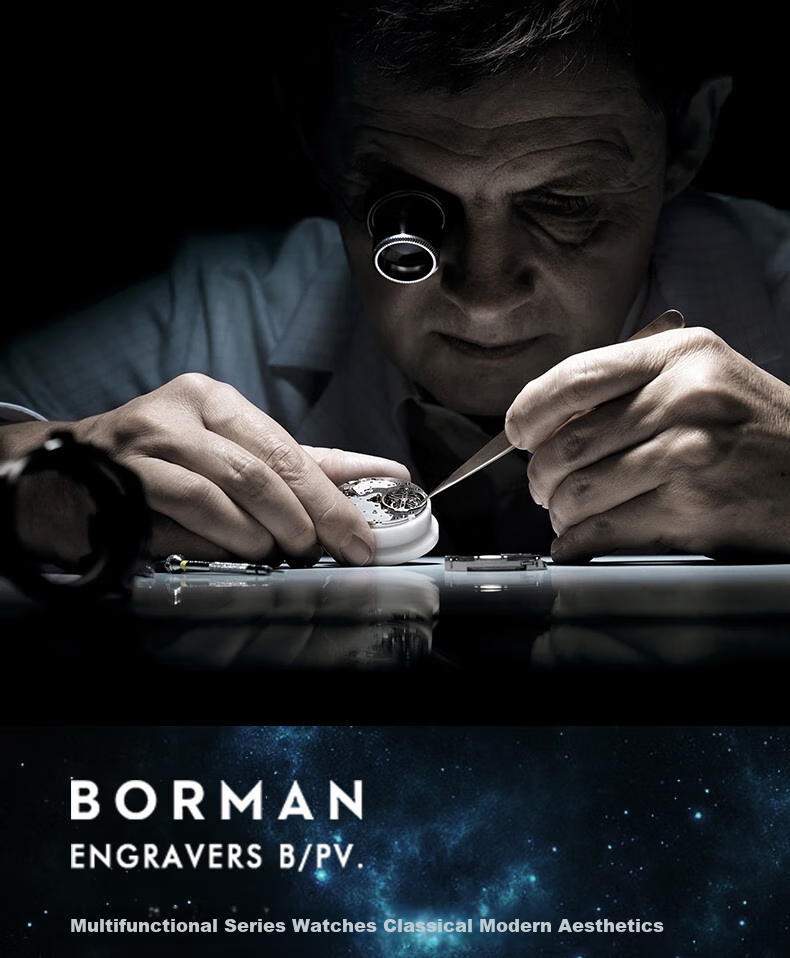 BORMAN BORMAN German Certified Men's Mechanical Watch, Fully Automatic Multifunctional Luxury Watch, Rose Gold Case with White Dial And Brown Leather Strap 1