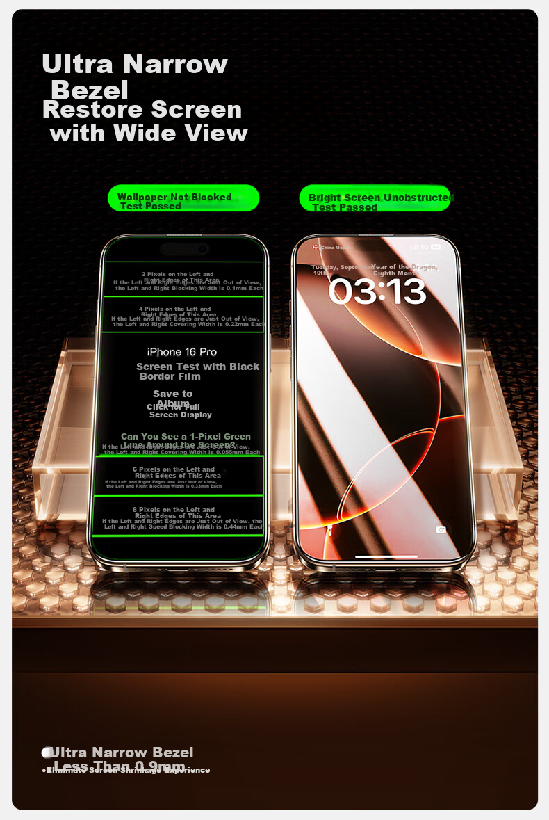 Shanmo [T3-Pro] Tempered Glass Screen Protector for IPhone 16 Pro, Full Coverage HD Anti-Shatter Shatterproof Anti-Fingerprint Smooth Touch Fine Black Border 2-Pack 7