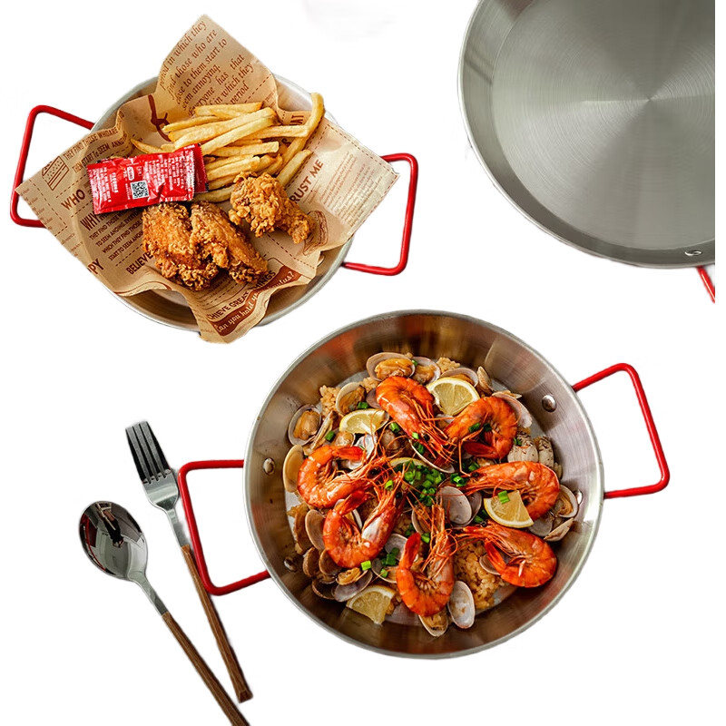 Тарелка Onlycook из нержавеющей стали, сервировочное блюдо для дома, закусочная тарелка с двойными ручками, для морепродуктов, диаметр 28 см
