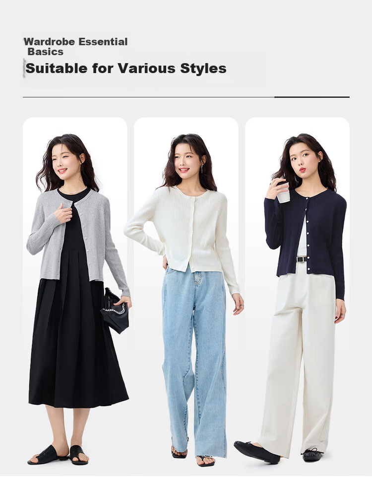 Giordano Women's Summer New Pure Cotton Air Conditioning Shirt, Round Neck Elegant Long-Sleeve Knitted Cardigan 13355204 8