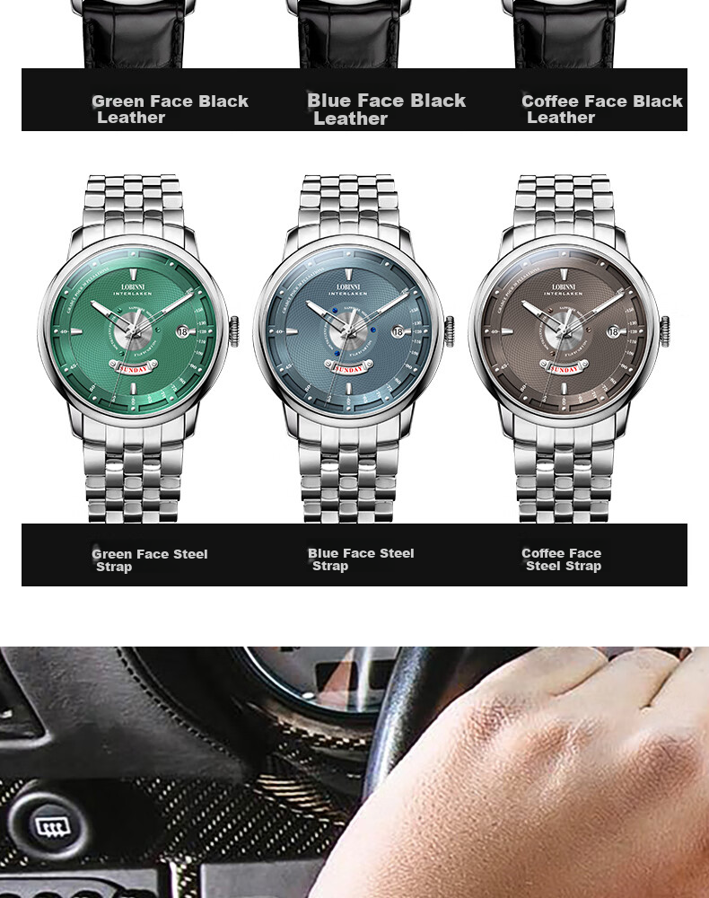 LOBINNI Men's Mechanical Watch, Luminous Casual Waterproof Back-Transparent Wristwatch for Men 18087 9