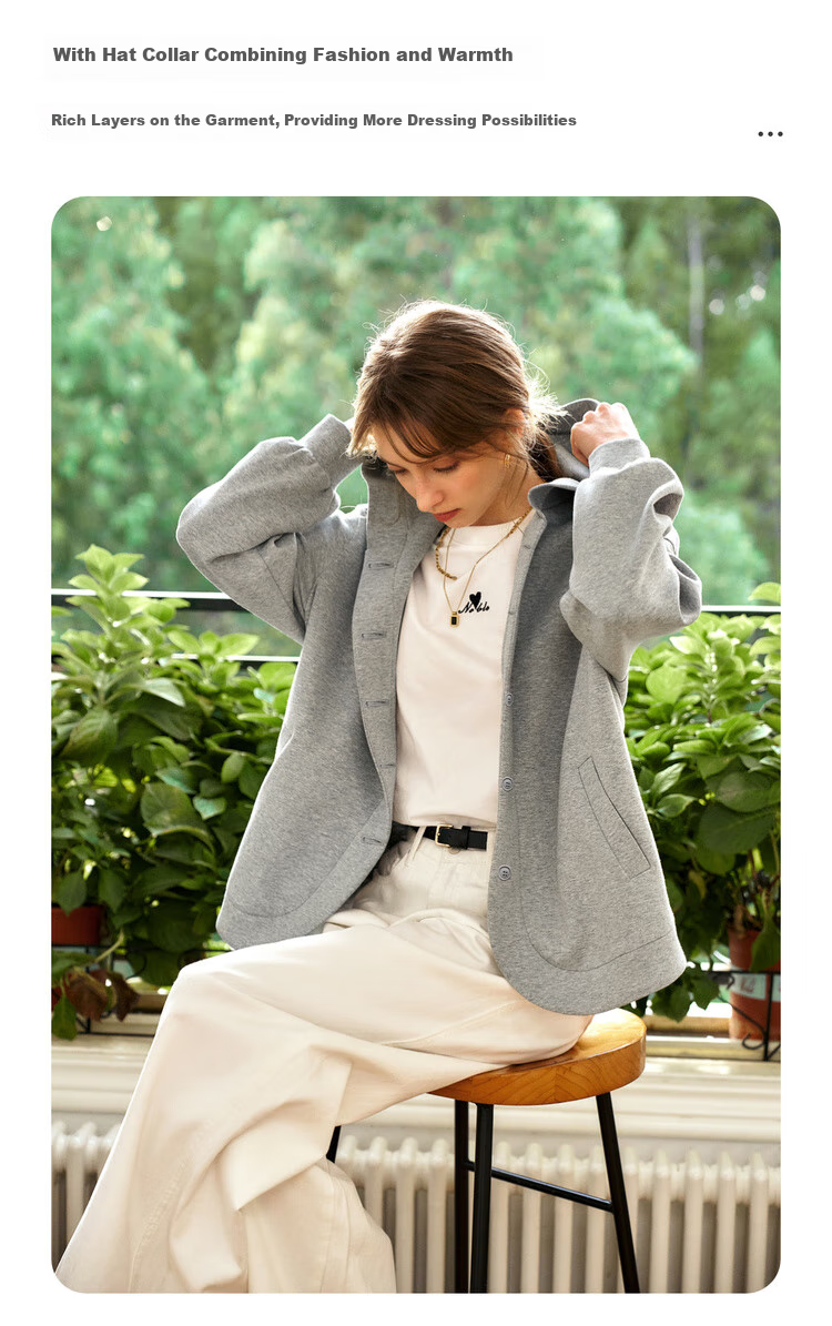 Olrain Lazy Hoodie Jacket Spring Autumn Women's Hooded Commuting Top Light Gray (Second Batch) M 5