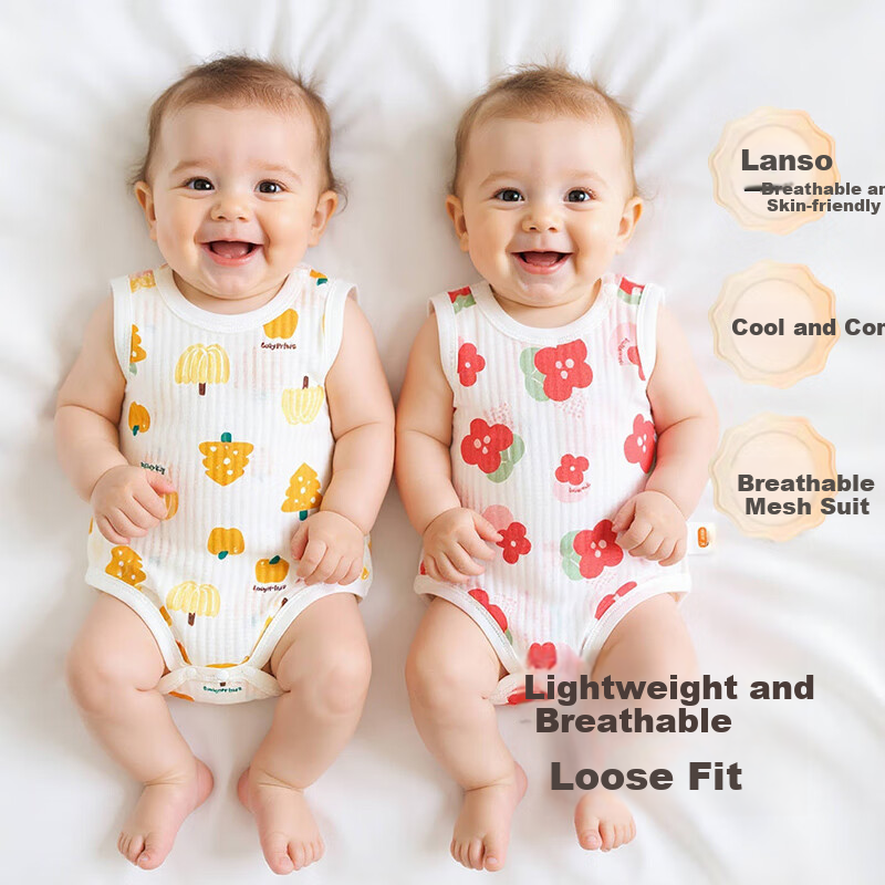 Babyprints Baby Romper, Summer Pure Cotton Sleeveless Bodysuit, Infant Thin Triangle Onesie, Soft Jumpsuit, Pink Floral Pattern, Size 73