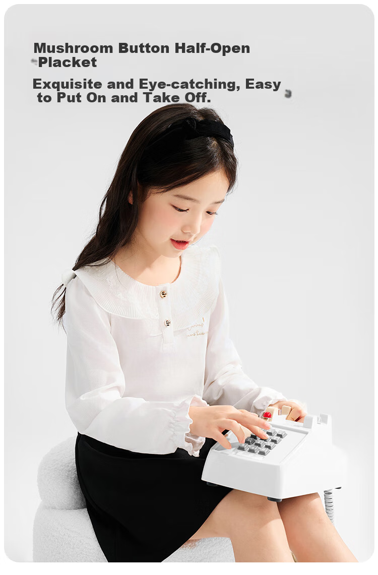 QQ DUCK Children's Clothing Long Sleeve Girls' Polo Shirt Top Youth Clothing Mesh Doll Purple; 120 5